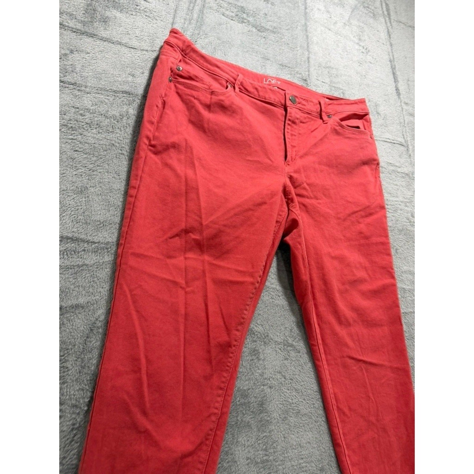 Ann Taylor LOFT Curvy Skinny Ankle Pants Coral Red Size 16 Zipper Hem Stretch
