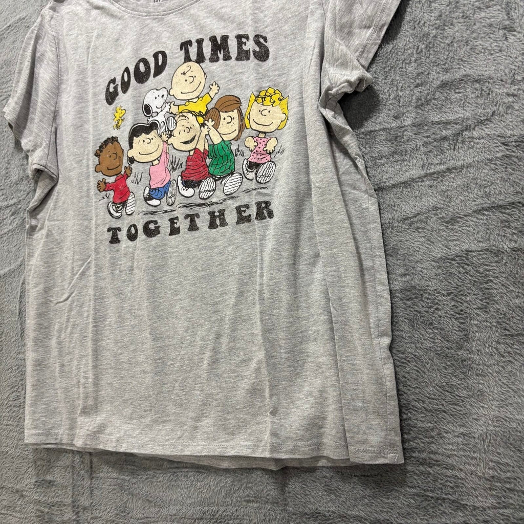 Peanuts Hybrid L Gray Womens Good Times Together Graphic T-Shirt Casual Vintage