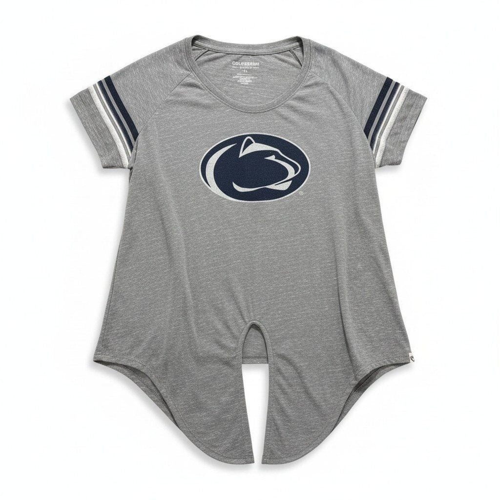 Colosseum Womens XL Gray Penn State Nittany Lions Tie Front T-Shirt Athleisure