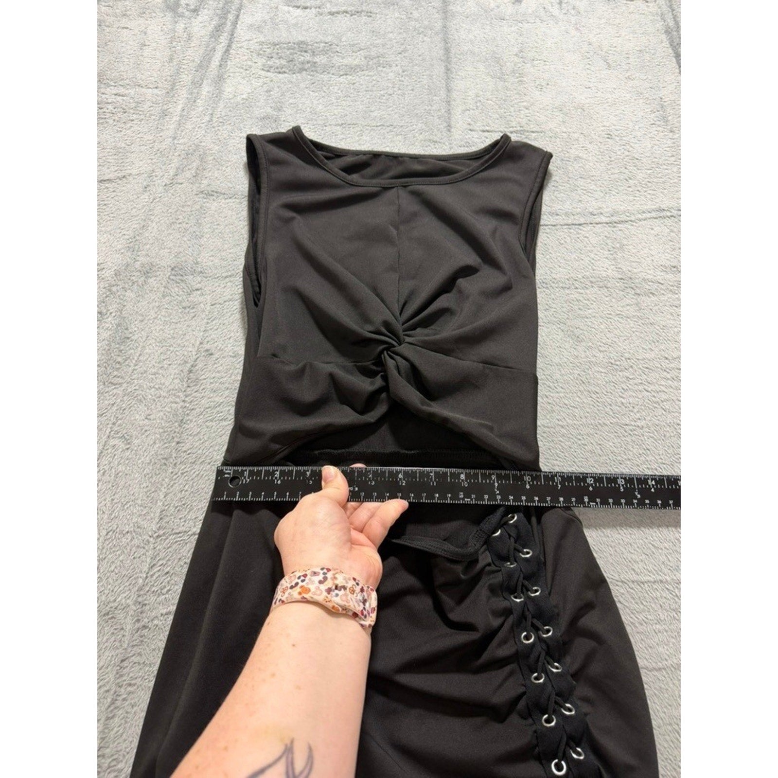 Black Twist Front Lace Up Side Cutout Slit Sleeveless Bodycon Maxi Dress