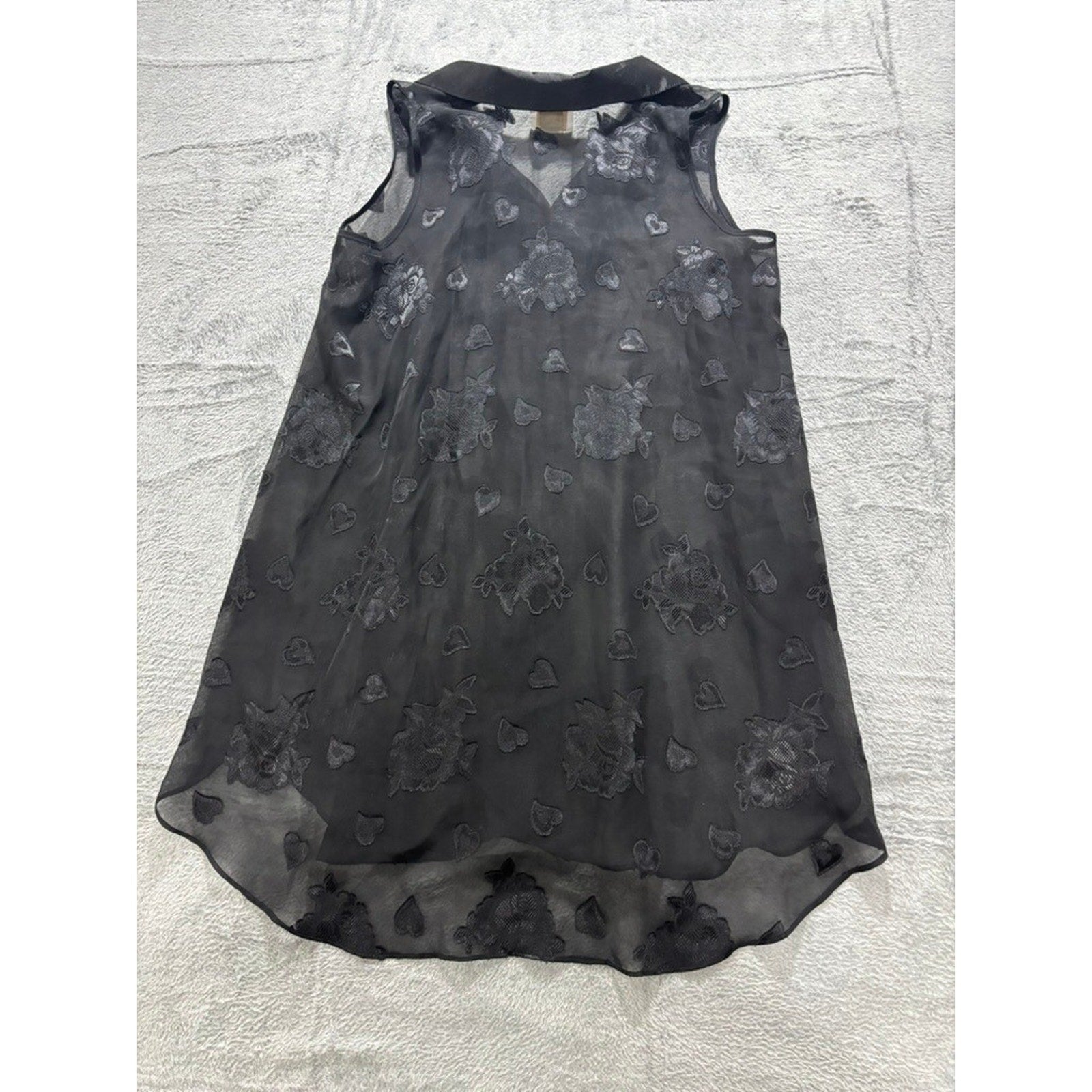 L.A. Intimates Blouse Womens Medium Black Sheer Floral Heart Button Up