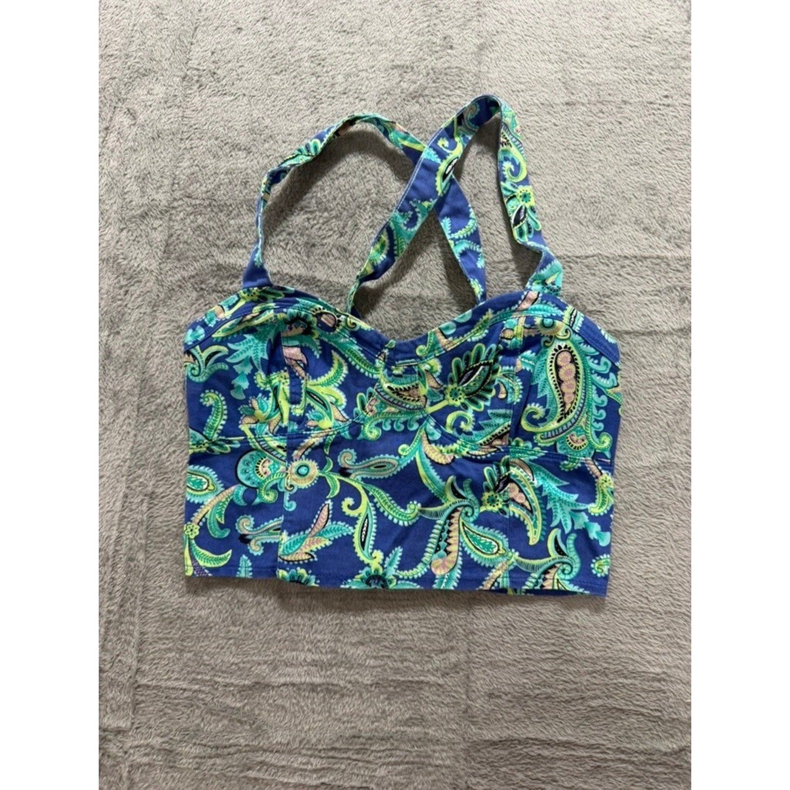 Aeropostale Crop Top Womens Small Blue Paisley Strappy Y2K Stretch Bustier