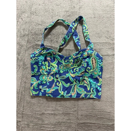 Aeropostale Crop Top Womens Small Blue Paisley Strappy Y2K Stretch Bustier