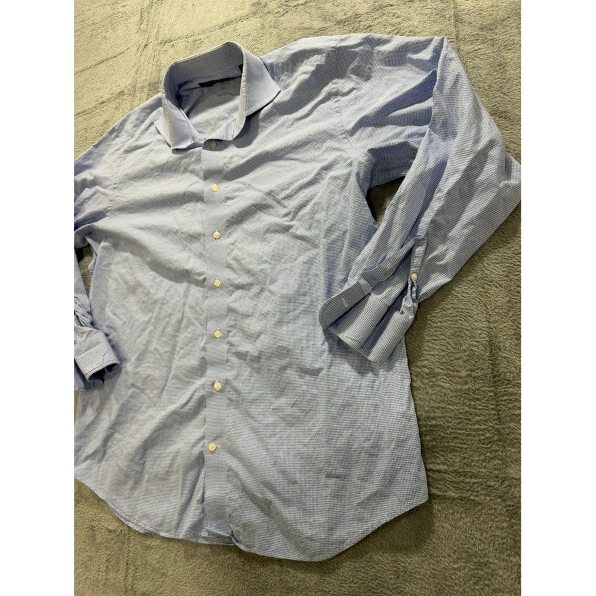 Saks Fifth Avenue Dress Shirt Mens 17 34/35 Blue Check Slim Fit Cotton Button
