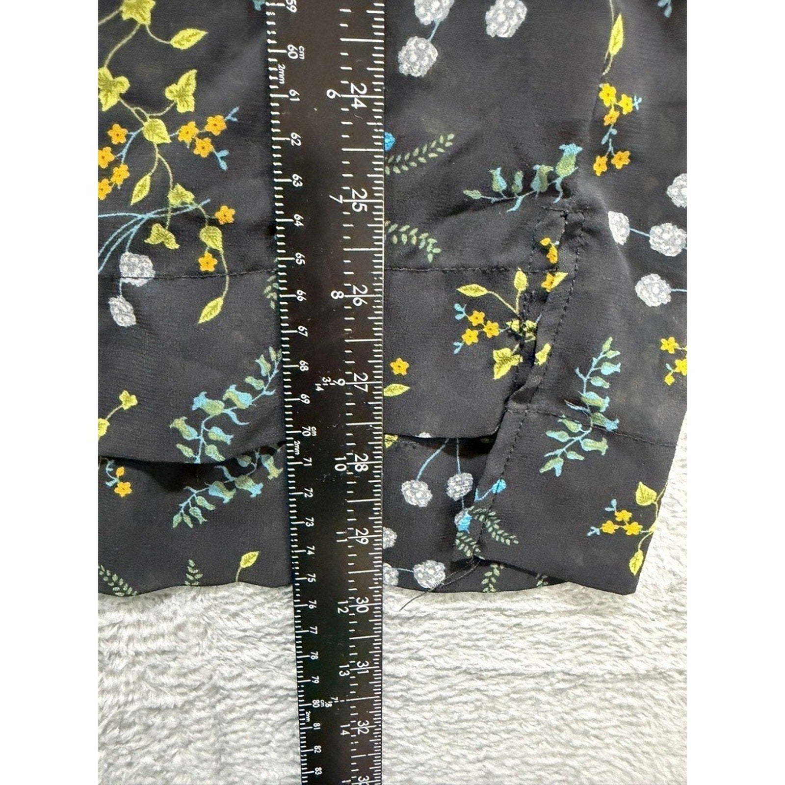 Ruff Hewn Grey Womens XL Black Floral Lace Up Grommet Long Sleeve Blouse Top