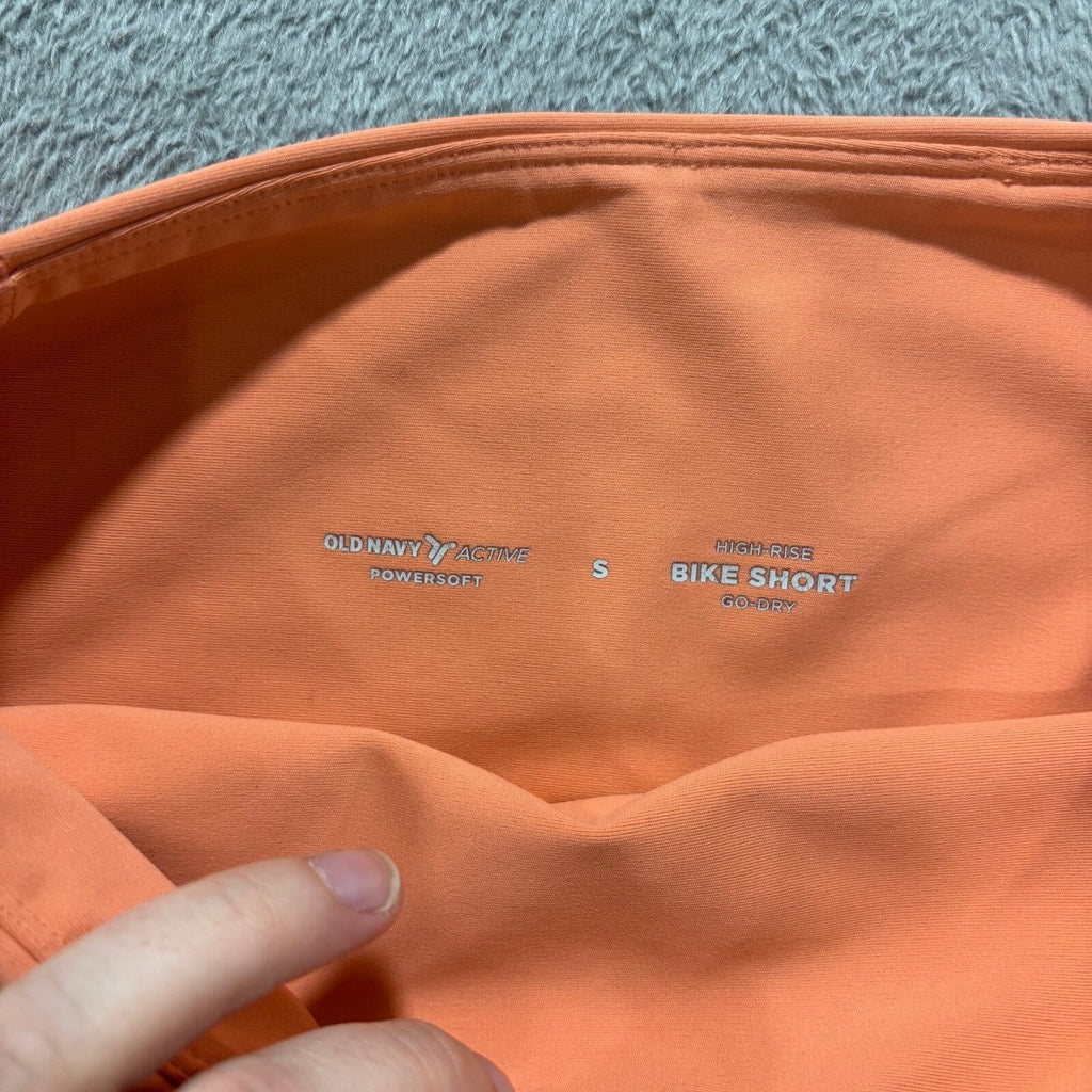 Old Navy Womens S Orange Powersoft High Rise Bike Shorts Athleisure Casual