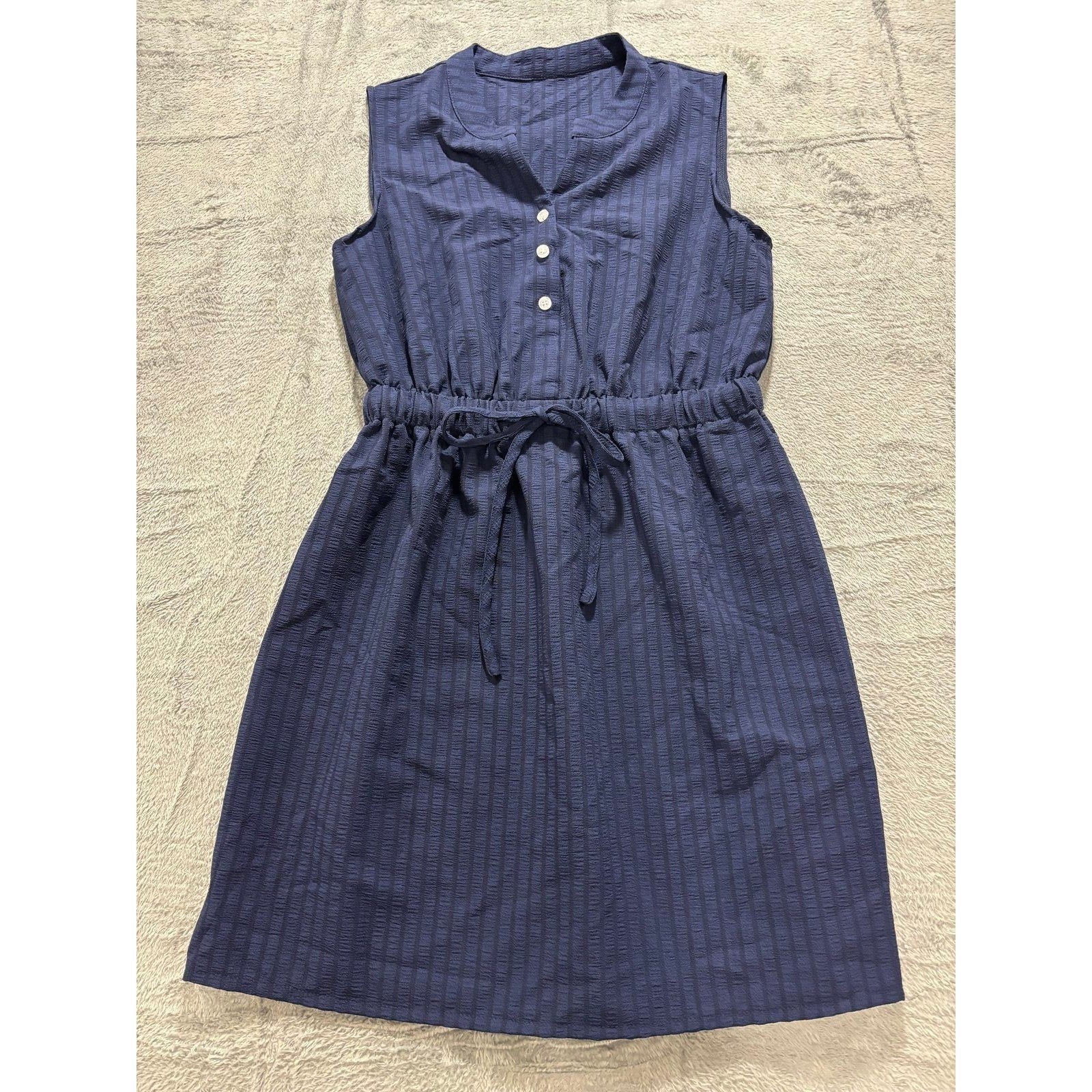 SHEIN Womens M Navy Blue Sleeveless Seersucker Mini Dress Casual Coastal Boho