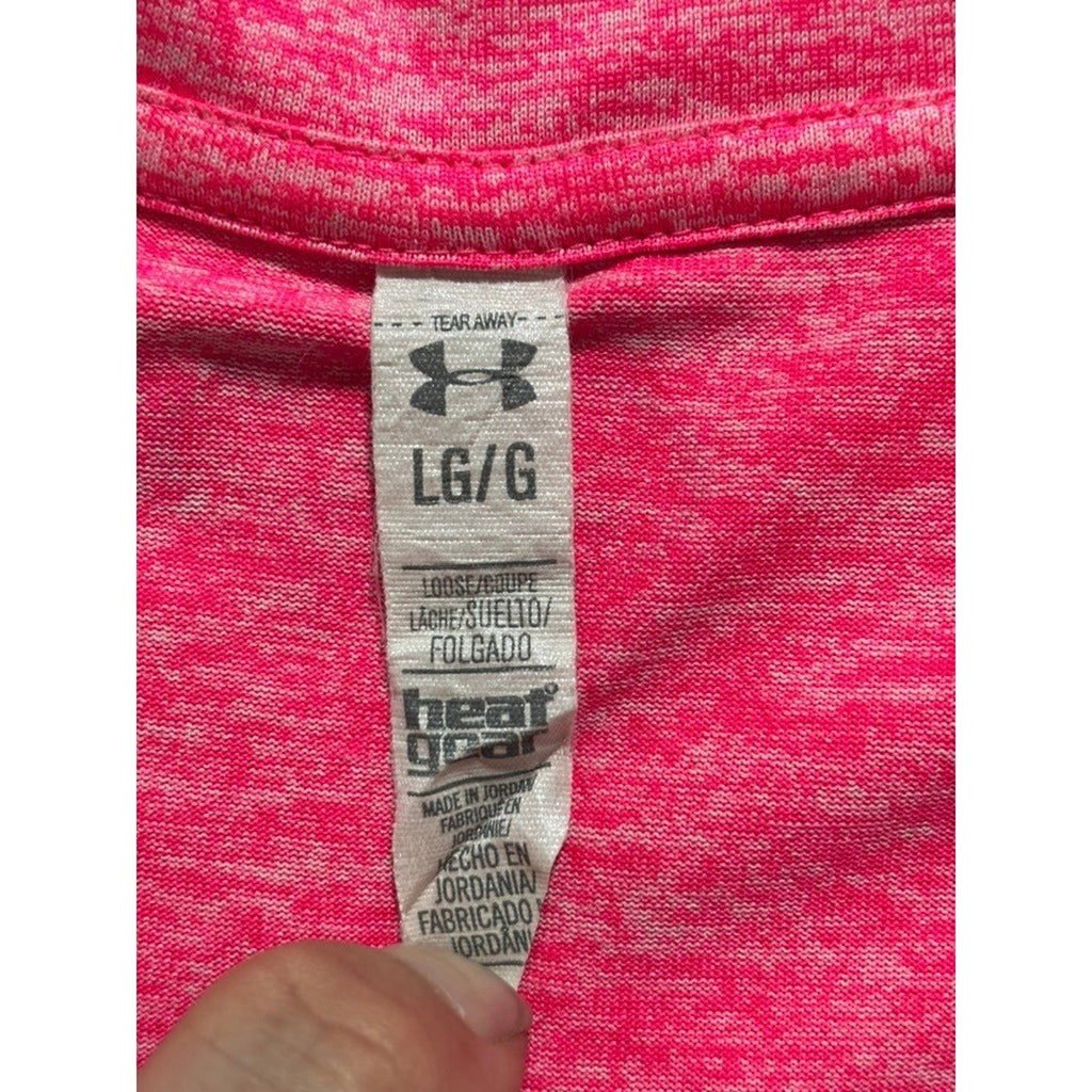 Under Armour Womens LG Pink V-Neck T-Shirt Athleisure Casual HeatGear Loose Fit