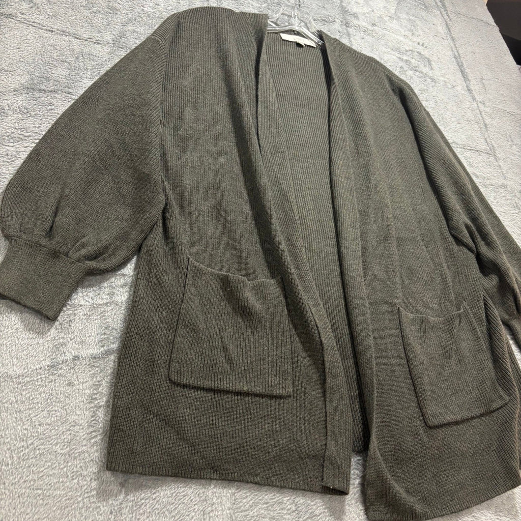 LOFT Womens LP Olive Green Open Front Cardigan Sweater Draped Longline Boho Cozy