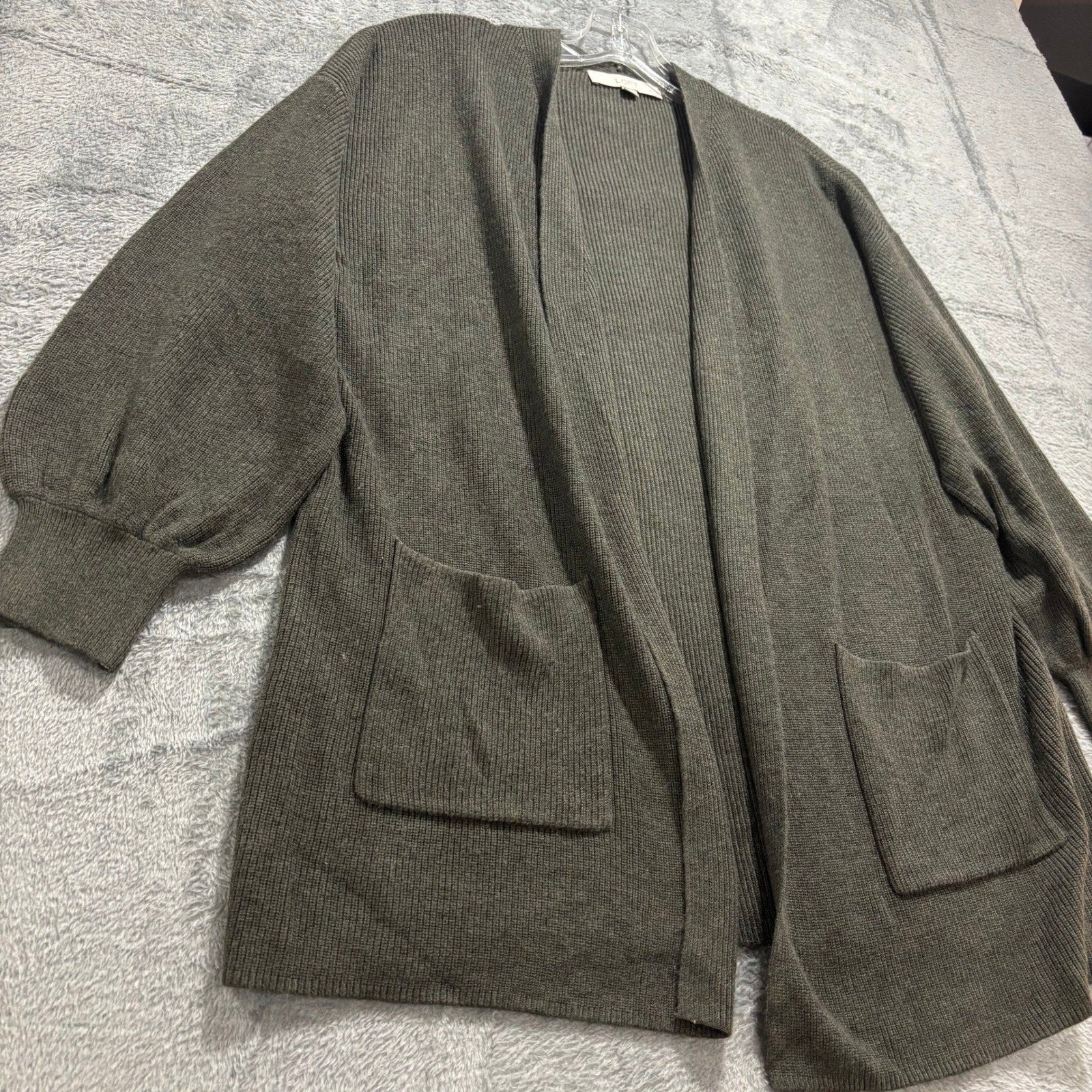 LOFT Womens LP Olive Green Open Front Cardigan Sweater Draped Longline Boho Cozy