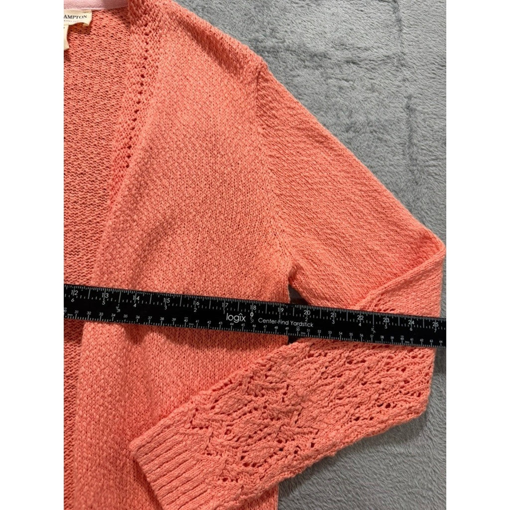 Bridgehampton Isaac Mizrahi Live Women Coral Pink Crochet Pointelle Cardigan L