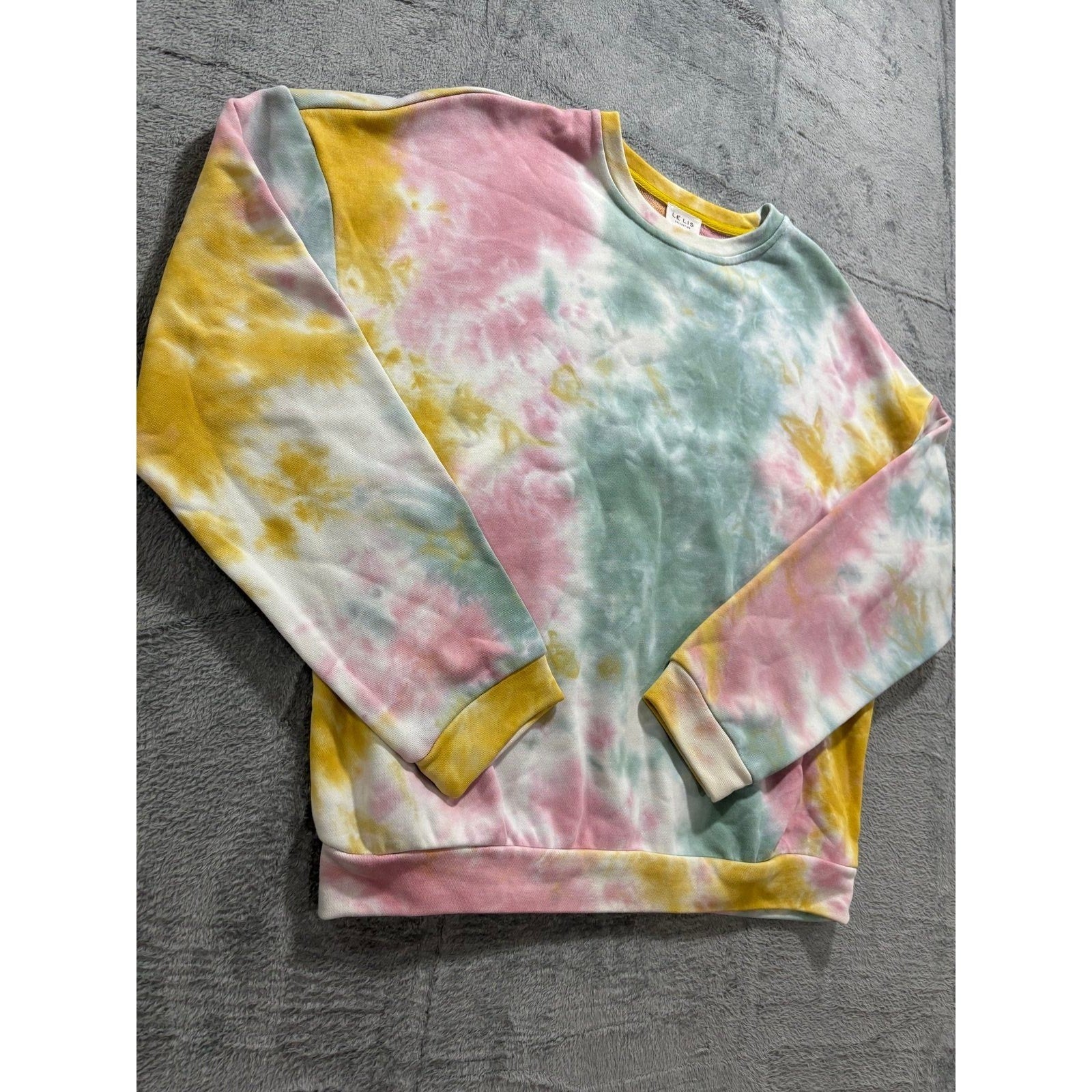 Le Lis Womens M Pink Yellow Tie Dye Sweatshirt Crewneck Pullover Boho Casual