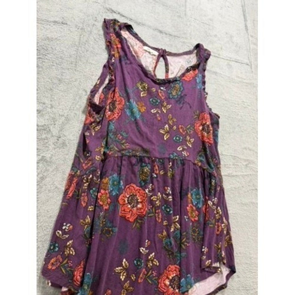 Maurices Purple Floral Babydoll Tank Ruffle Empire Waist Womens L Boho Summer