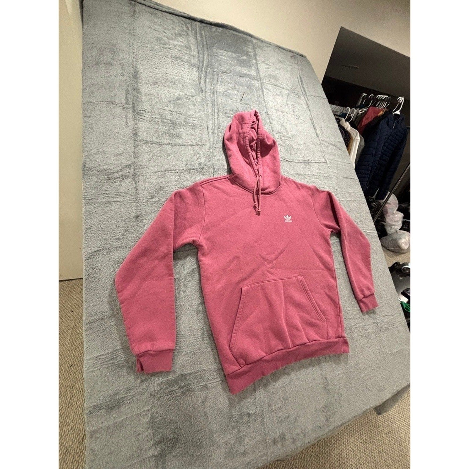 Adidas M Pink Hoodie Womens Trefoil Pullover Sweatshirt Athleisure Casual Logo