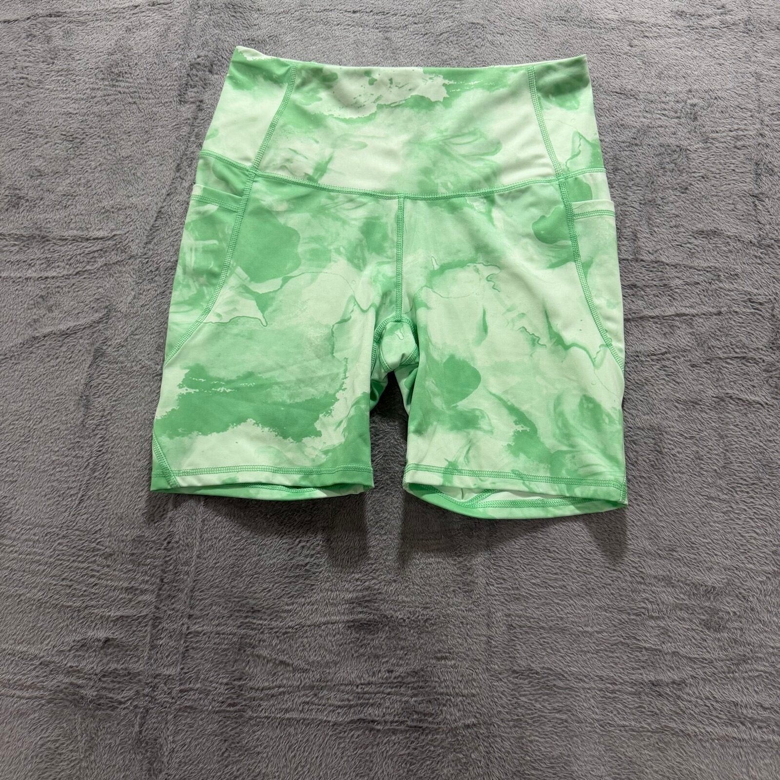 All in Motion L Green Womens Biker Shorts Athleisure Casual Marble Print Pocket