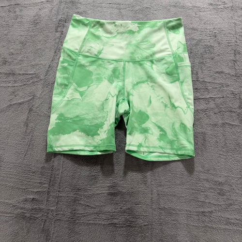 All in Motion L Green Womens Biker Shorts Athleisure Casual Marble Print Pocket