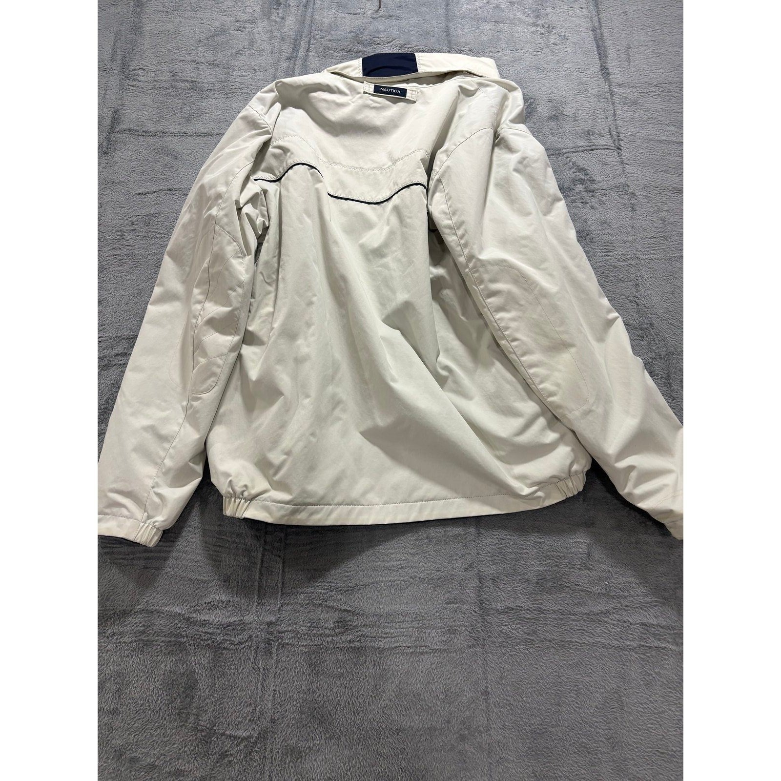 Nautica S Cream Navy Blue Full Zip Windbreaker Jacket Womens Casual Vintage