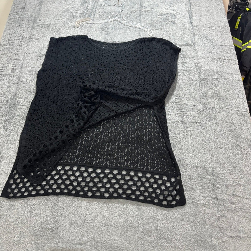 Womens XL Black Crochet Knit Sleeveless Sweater Vest Top Open Weave Boho
