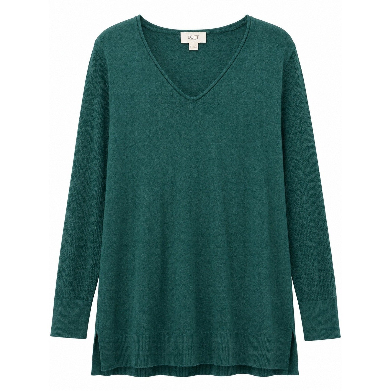 Loft Outlet Womens V-Neck Sweater Forest Green Cotton Blend Long Sleeve Large