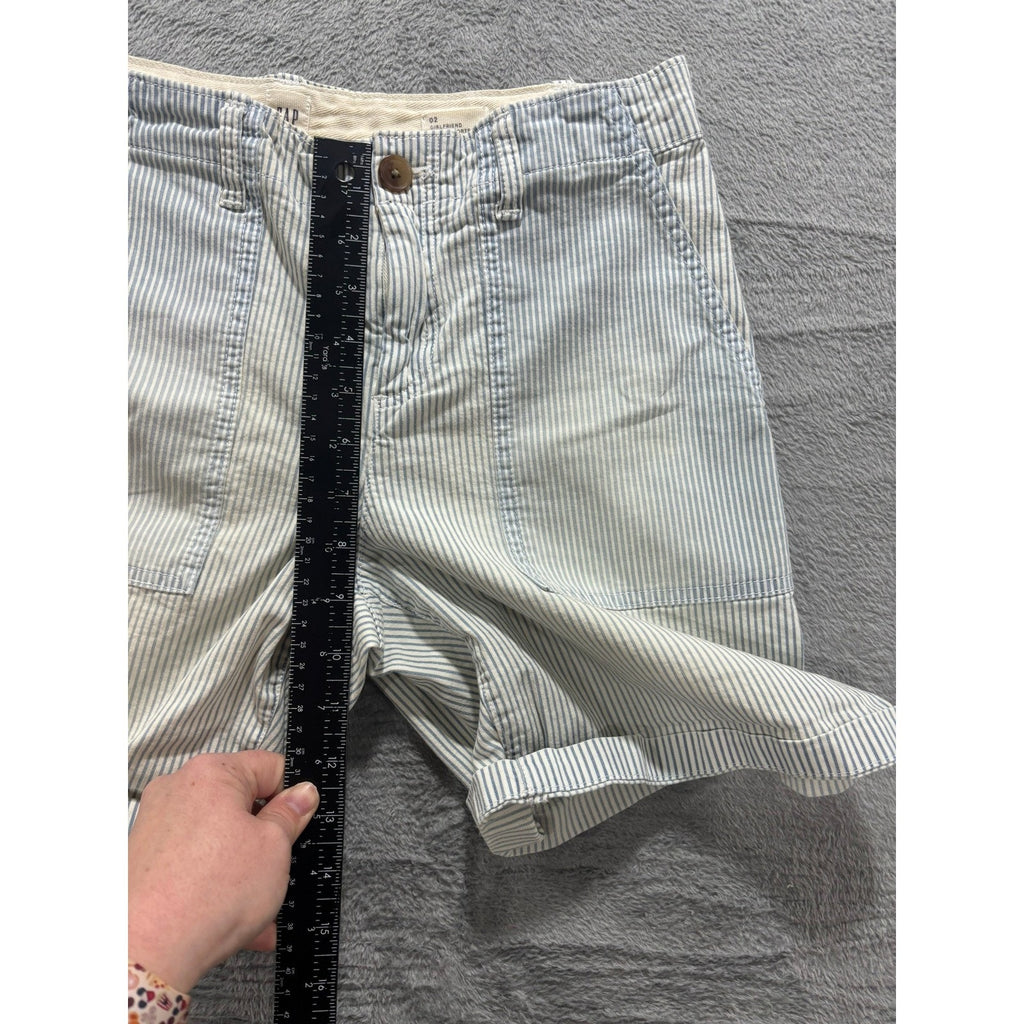 Gap Chino Shorts Womens Size 2 Blue White Stripe Rolled Hem Preppy Casual