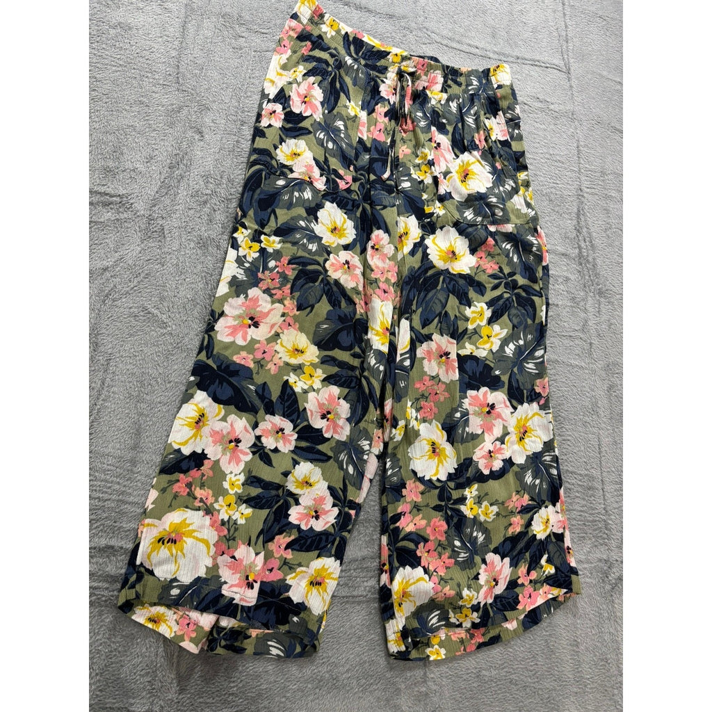 Westport Cropped Pants Womens XS Floral Pull On Elastic Waist Wide Leg