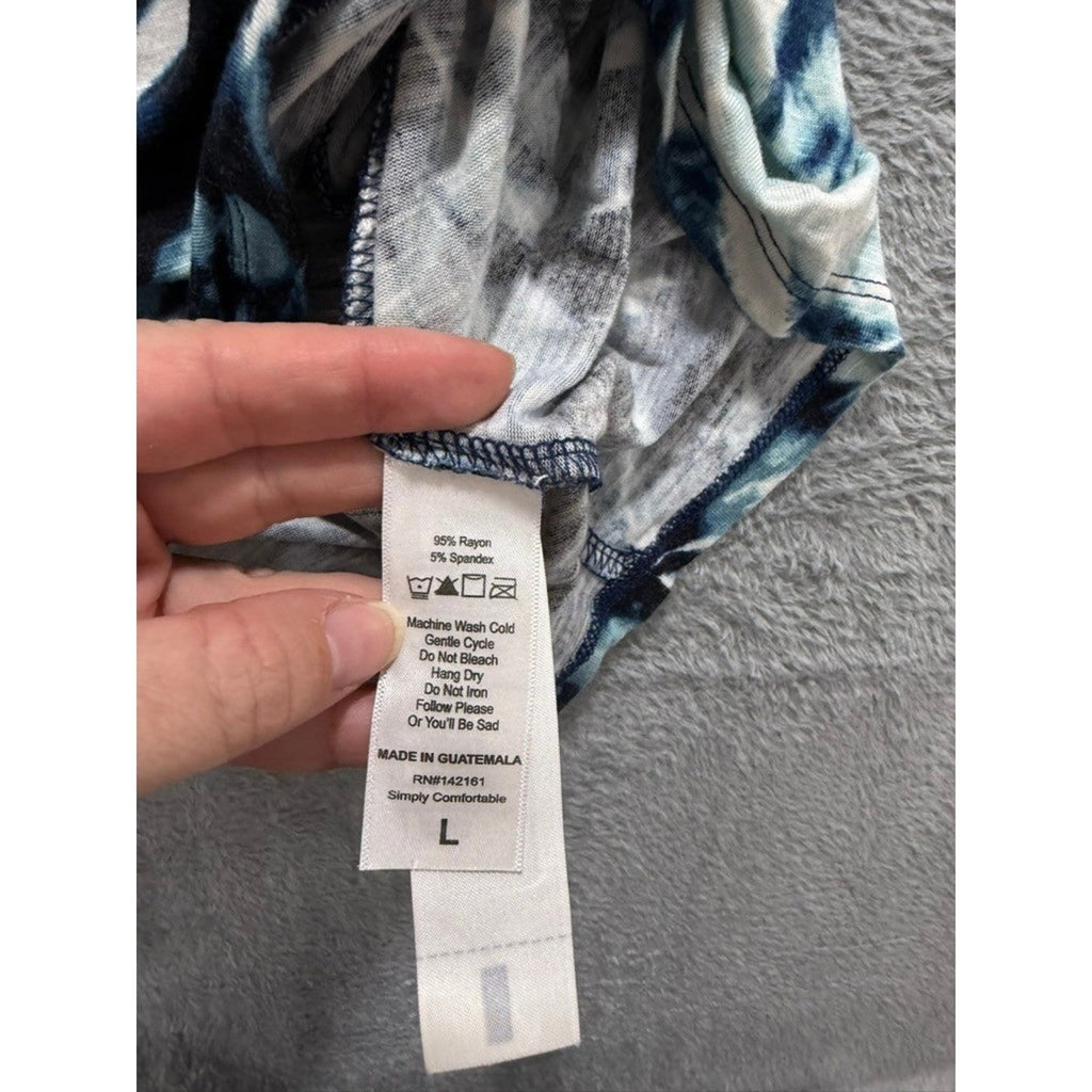 LuLaRoe Blue Black Tie Dye Button Front V-Neck Mini Dress Womens Large Festival