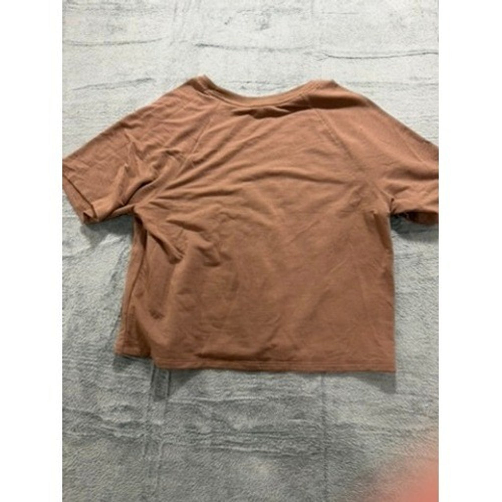 JoySpun Womens Brown Raglan Short Sleeve Crewneck Activewear Top M 8-10 Comfort