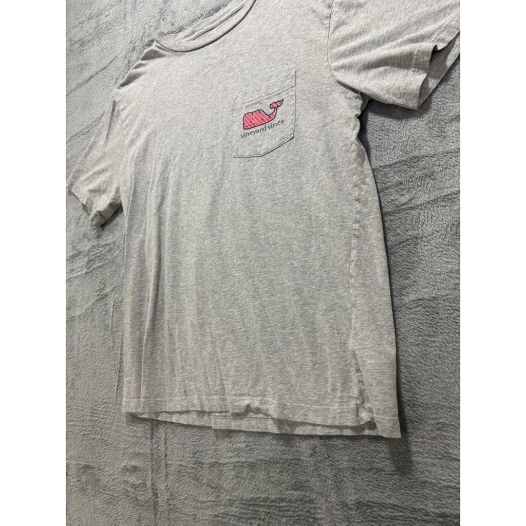 Vineyard Vines Mens XL Heather Gray Striped Whale Graphic Pocket Tee Preppy