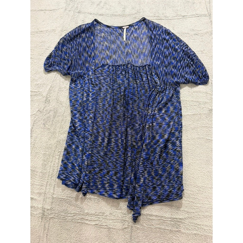 Free People Womens XS Blue Black Space Dye Draped Layered Knit Square Neck Top