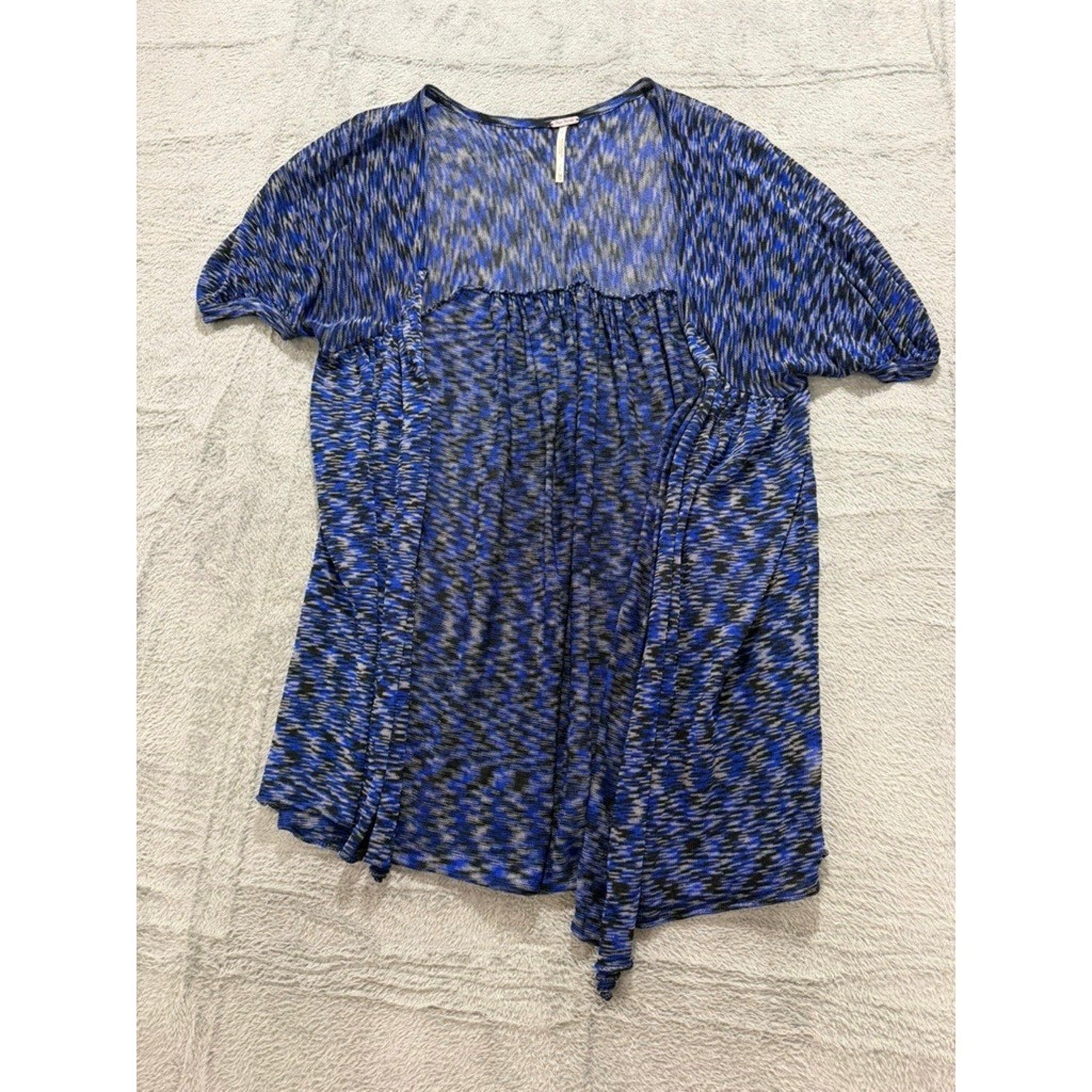 Free People Womens XS Blue Black Space Dye Draped Layered Knit Square Neck Top