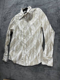 Toku Men's Tan White Print Dress Shirt Size L