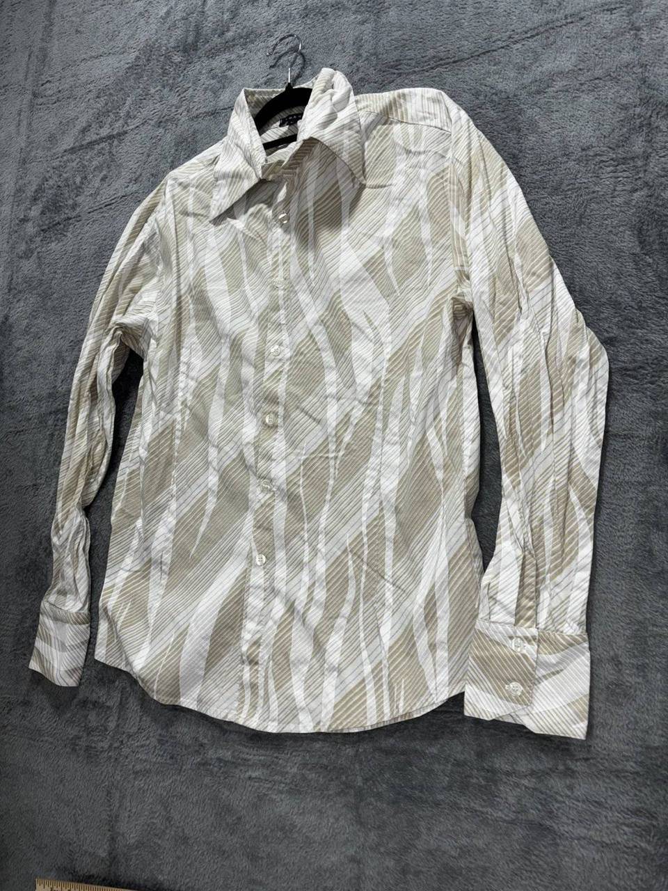 Toku Men's Tan White Print Dress Shirt Size L