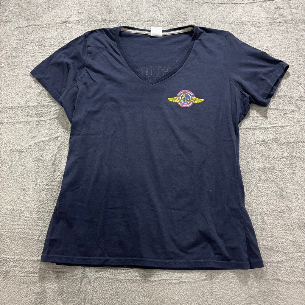 Port & Company L Navy Women LA County Fire Dept Air Operations V-Neck Tee Casual