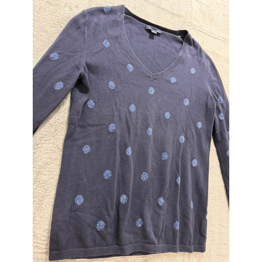 Tommy Hilfiger Sweater Womens M Navy Polka Dot V Neck Long Sleeve Preppy