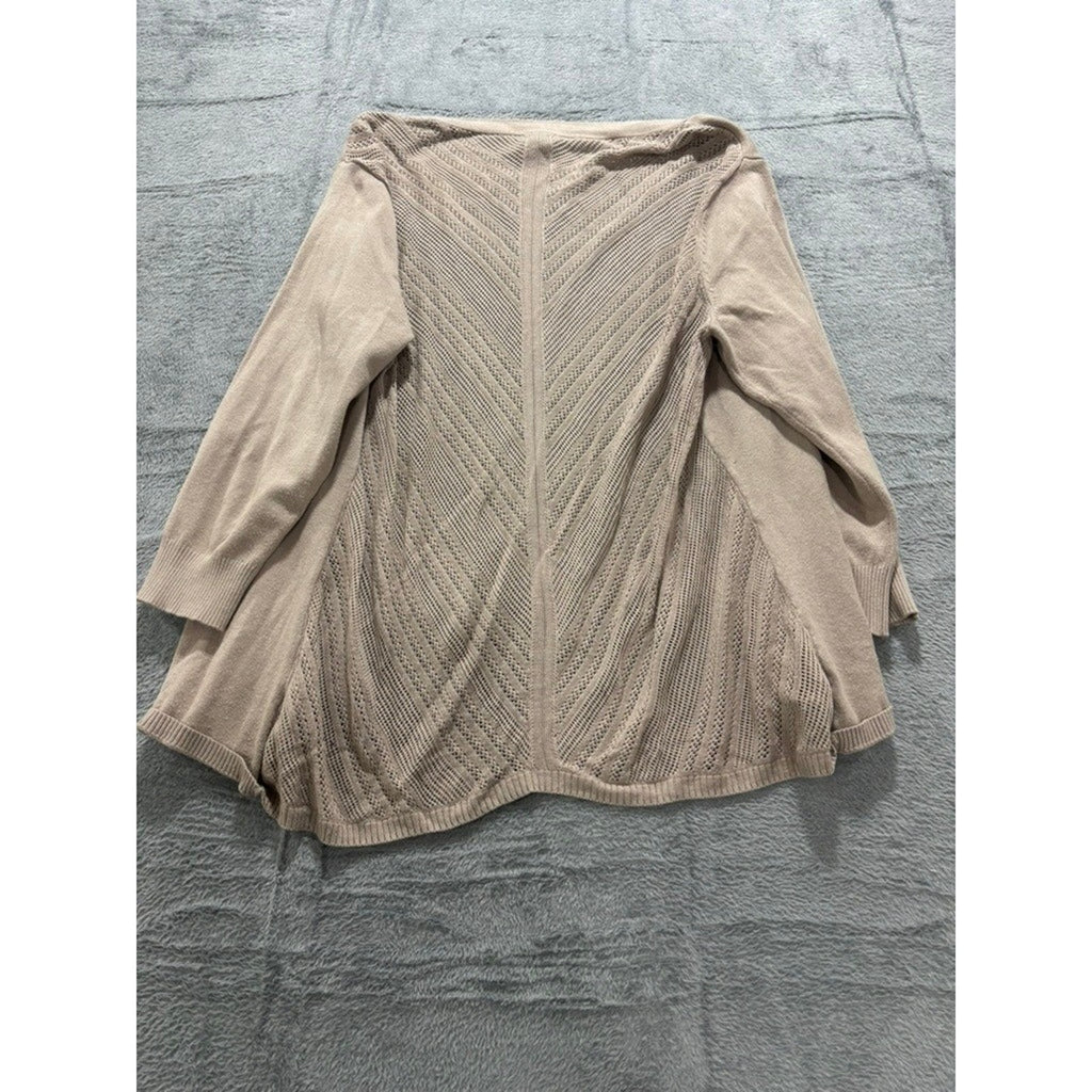 Maurices Womens XL Tan Pointelle Chevron Open Front Cardigan 3/4 Sleeve Knit
