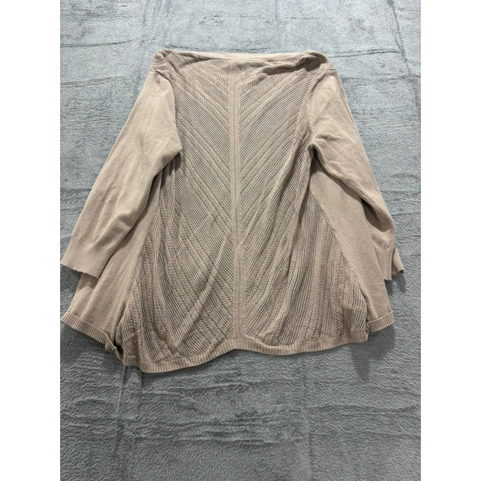 Maurices Womens XL Tan Pointelle Chevron Open Front Cardigan 3/4 Sleeve Knit