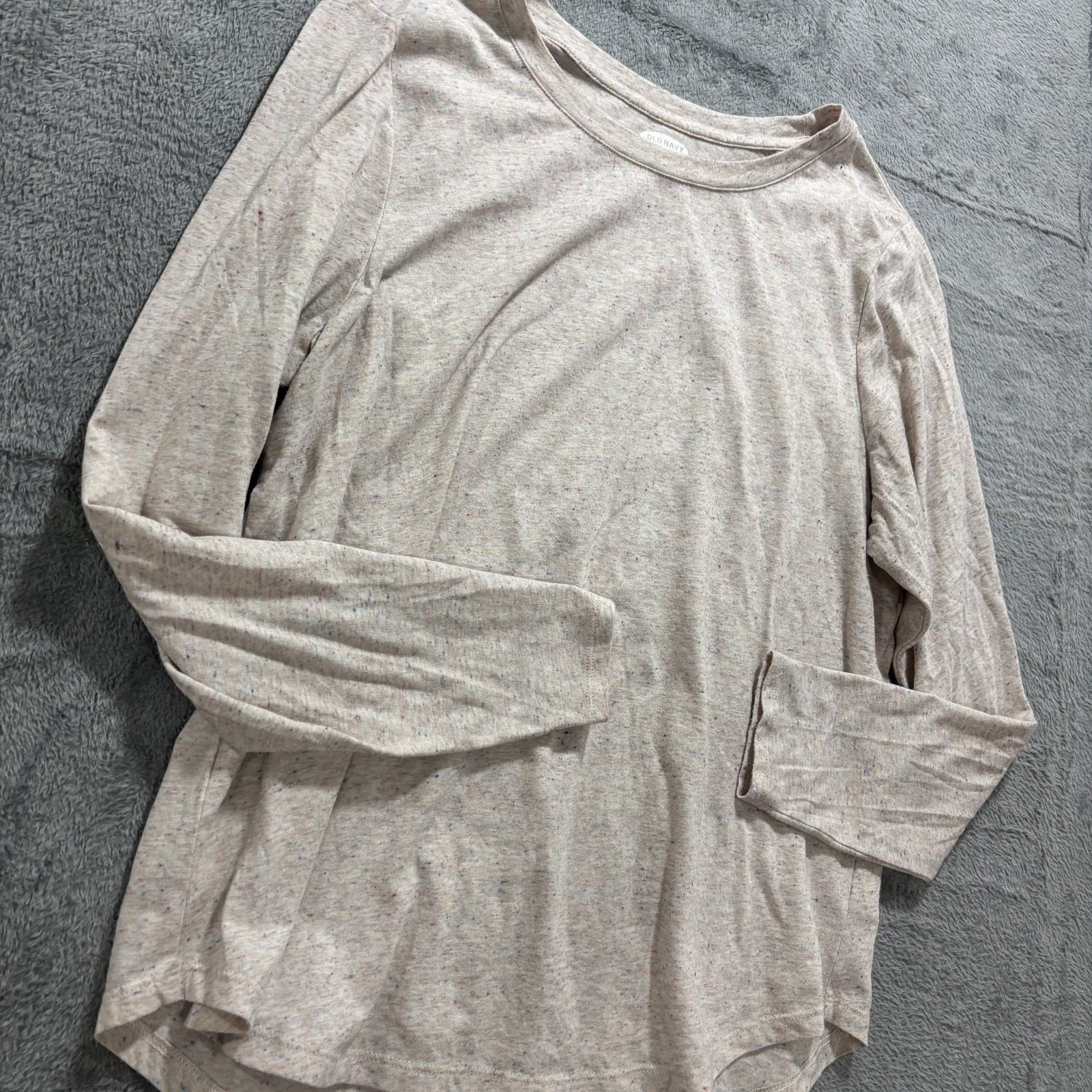 Old Navy Womens L Beige Speckled Long Sleeve Everyday T-Shirt Casual Cozy Tee