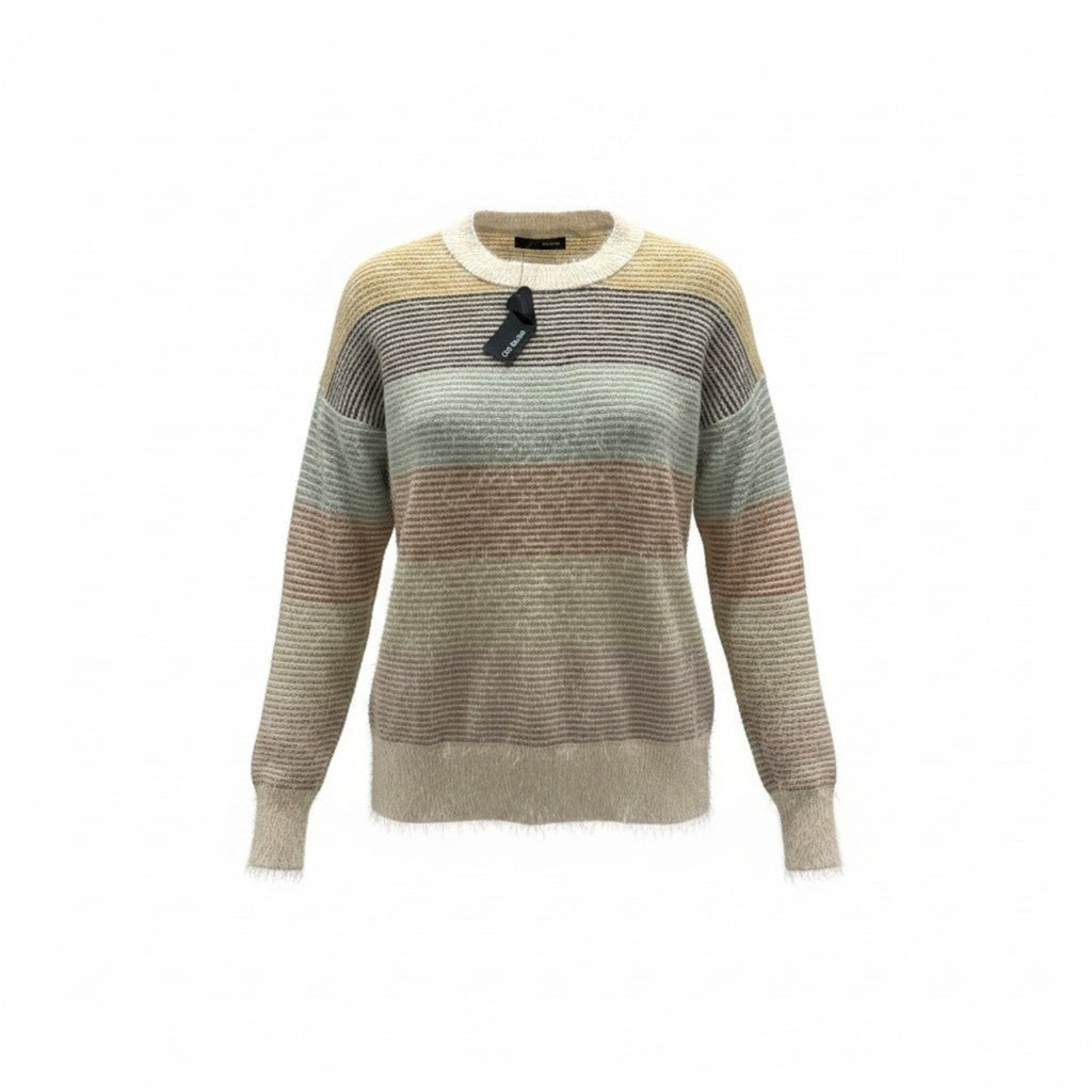 On Blue Womens Striped Eyelash Knit Sweater Multicolor Crew Neck Large Cozy