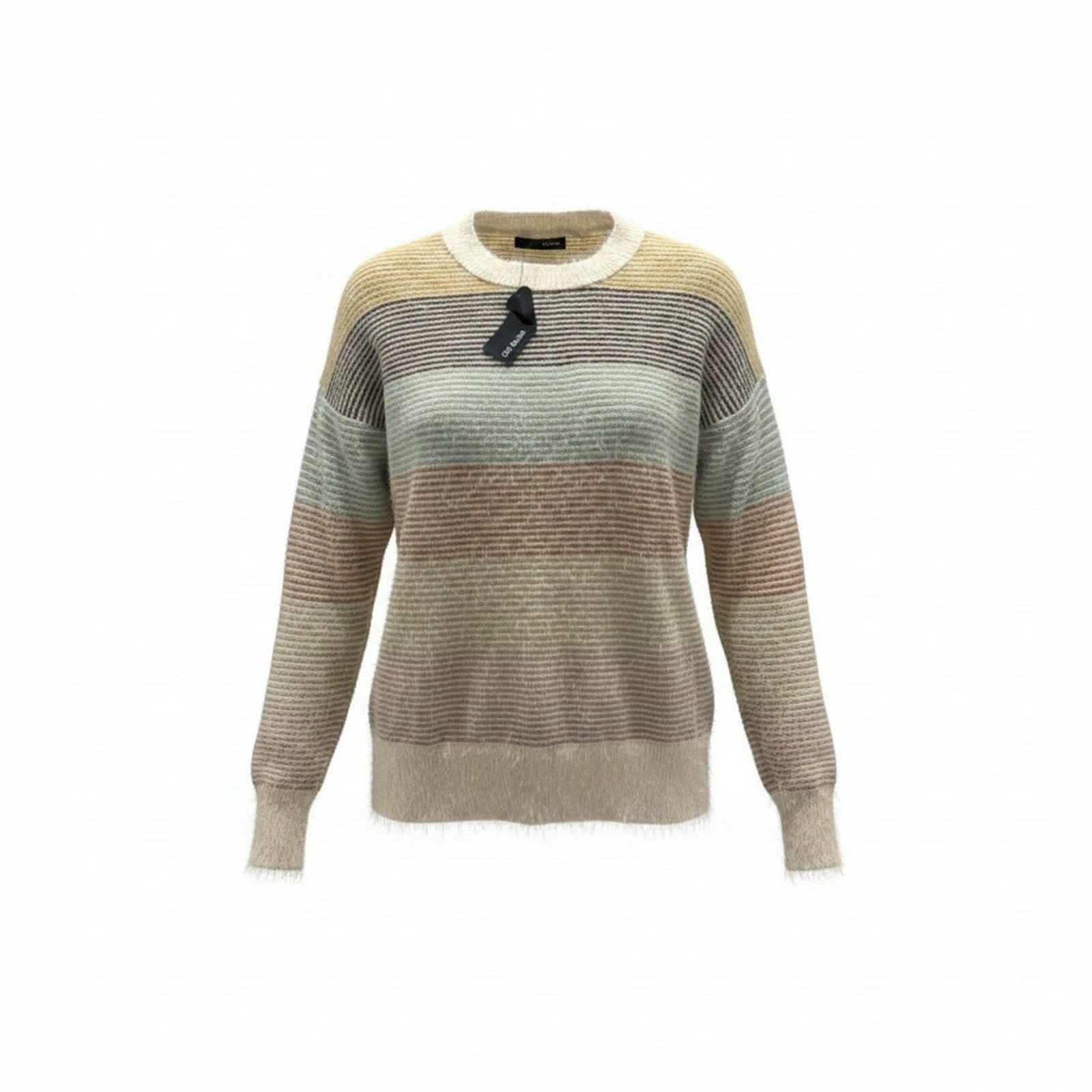 On Blue Womens Striped Eyelash Knit Sweater Multicolor Crew Neck Large Cozy