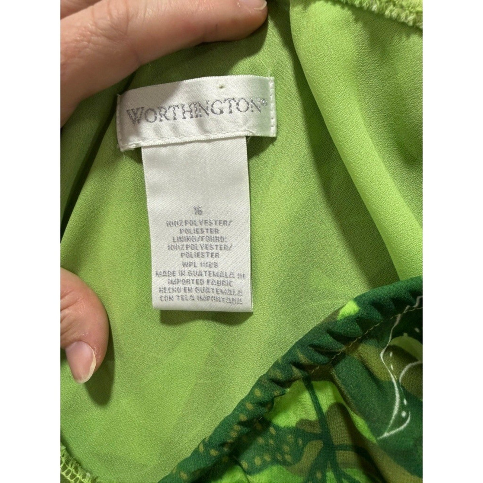 Worthington Green Tropical Leaf Print Ruffle Front Skirt Size 16 Elastic Waist