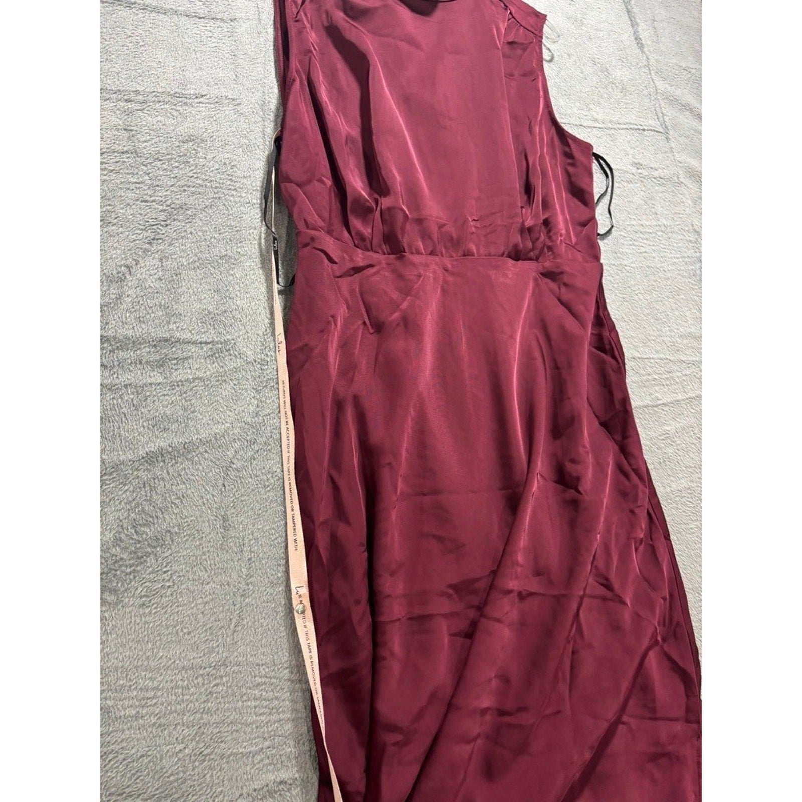 Lulus Burgundy Satin High Neck Draped Maxi Dress Size XL Sleeveless Side Slit