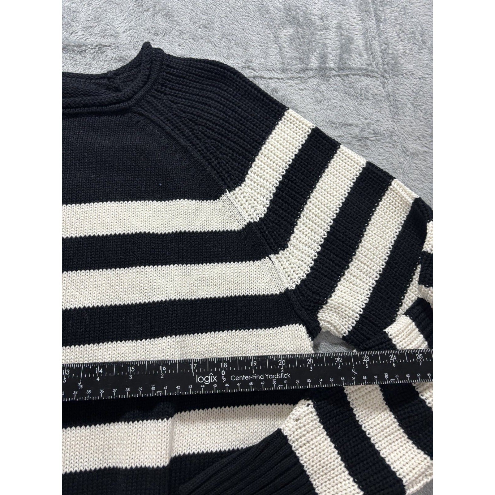 Aerie Womens S Black White Striped Knit Crewneck Sweater Casual Cozy Nautical