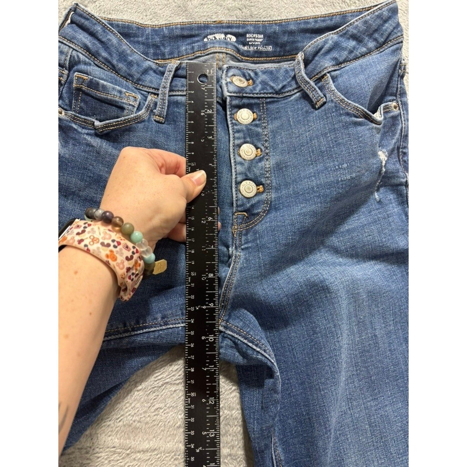 Old Navy Rockstar Super Skinny High Rise Button Fly Womens 6 Jeans Raw Hem Wash