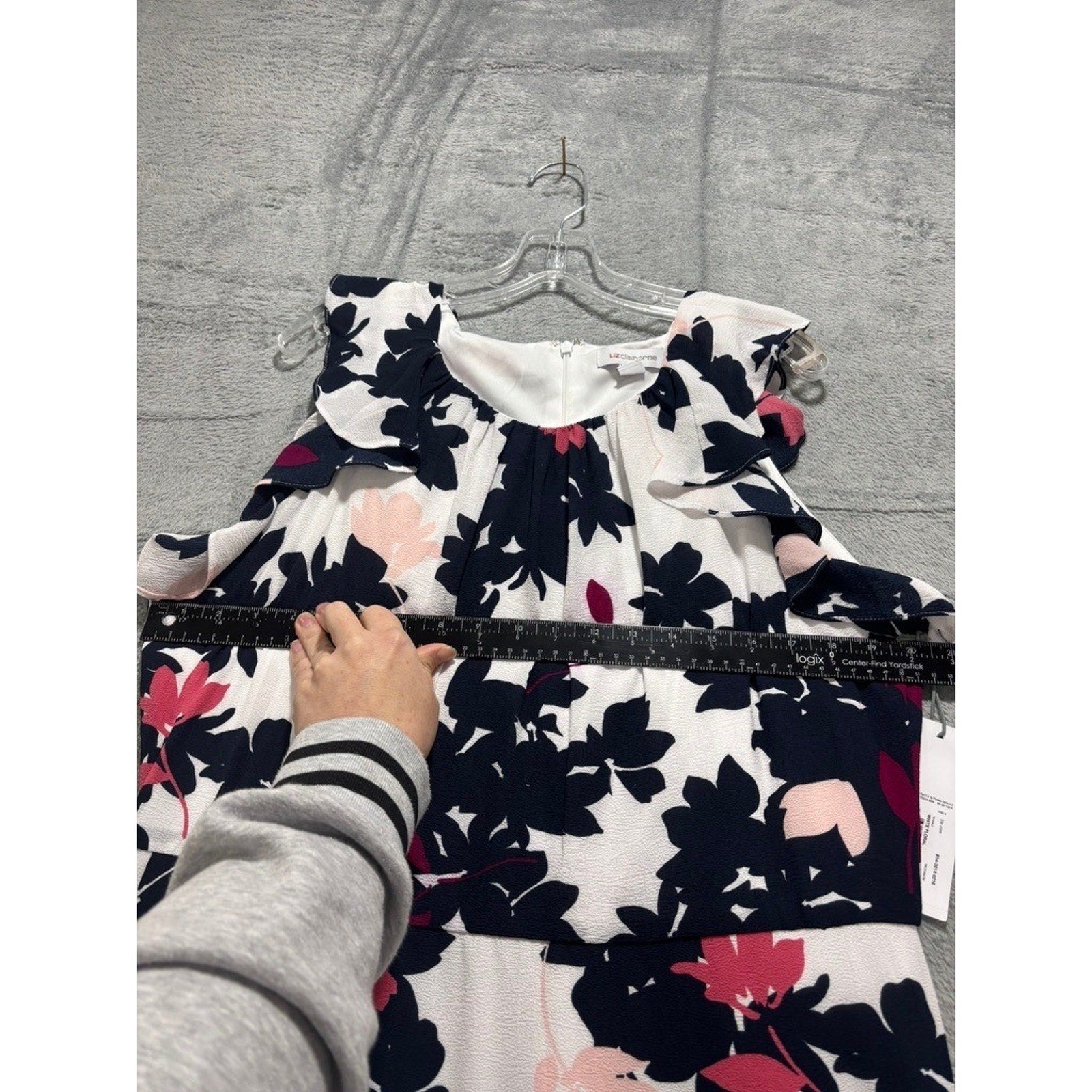 Liz Claiborne Womens 18 White Floral Ruffle Tiered Midi Dress Navy Pink NWT