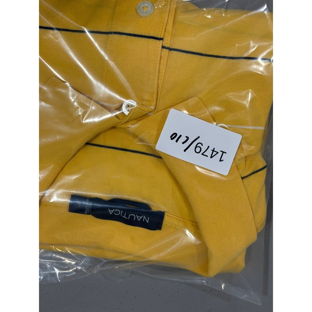 Nautica L Yellow Striped Short Sleeve Polo Shirt Mens Casual Preppy Vintage