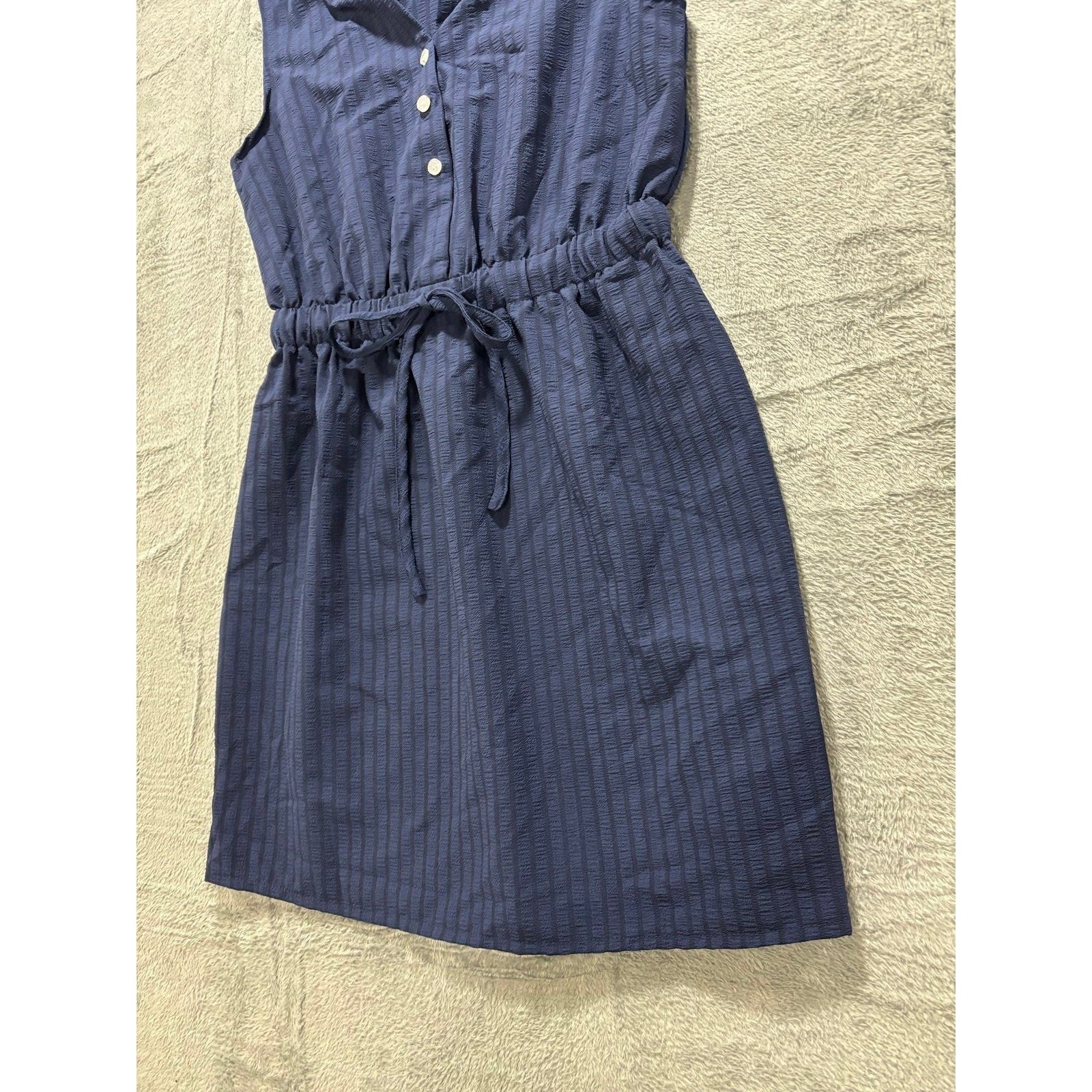 SHEIN Womens M Navy Blue Sleeveless Seersucker Mini Dress Casual Coastal Boho