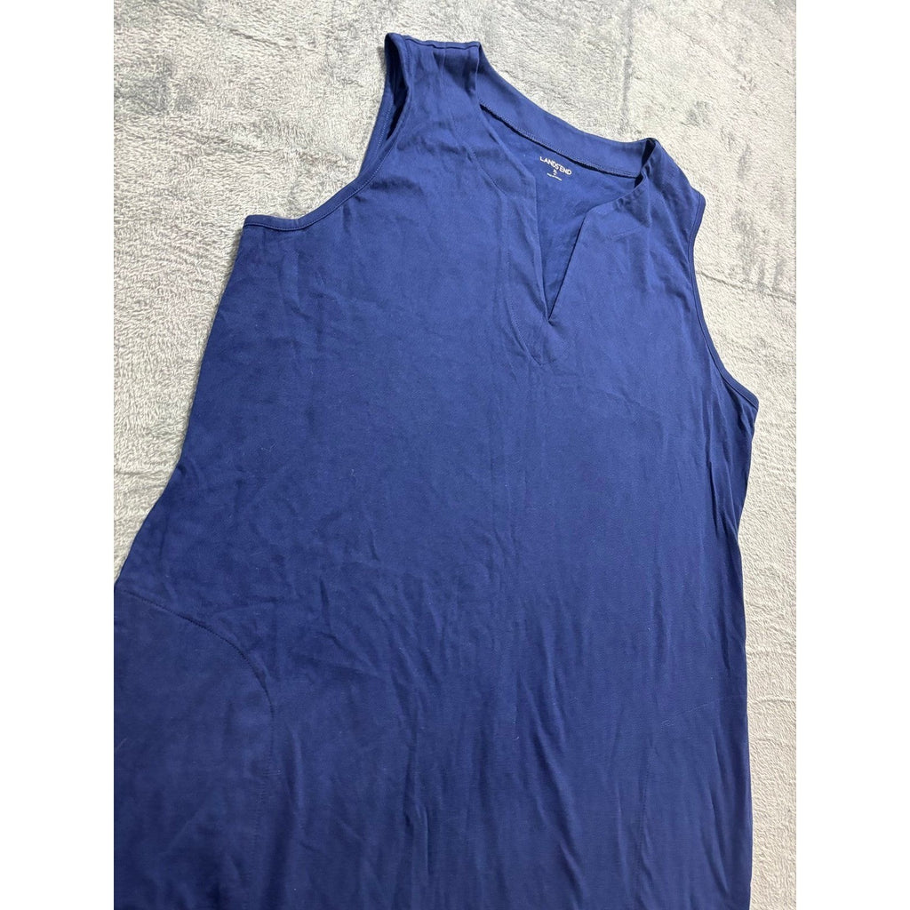 Lands\' End Womens XL Navy Blue Sleeveless V-Neck Shift Dress Casual Coastal