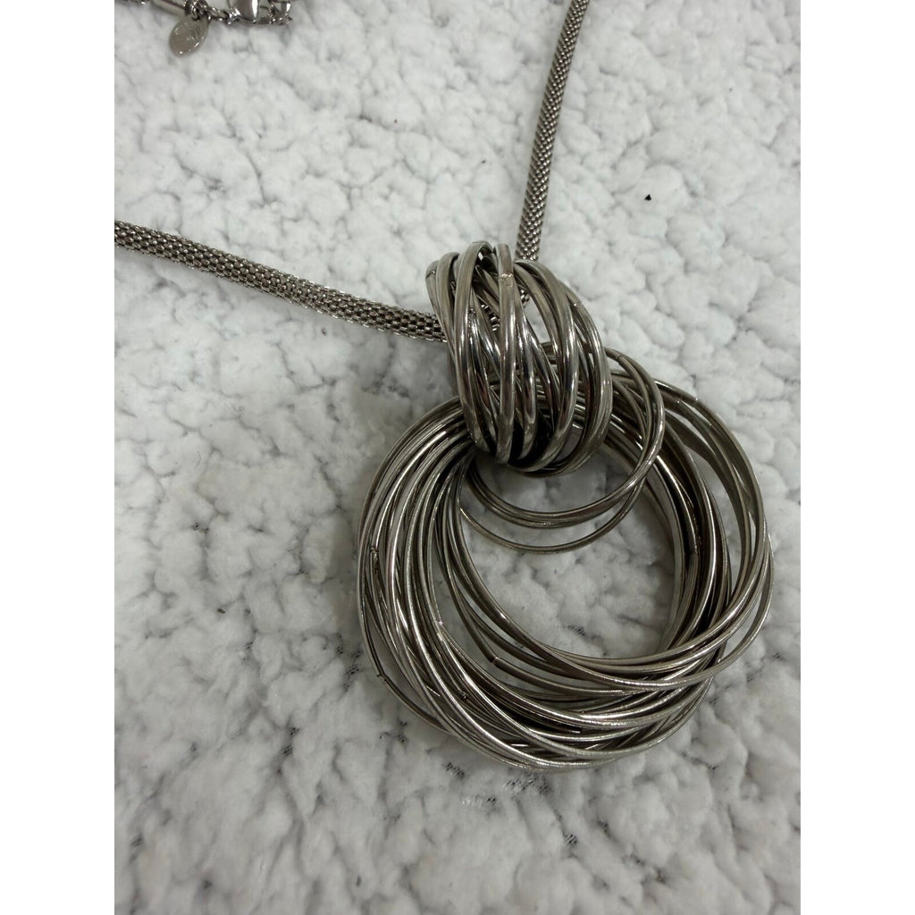 Chicos Womens OS Silver Multi Ring Pendant Necklace Casual Boho Statement