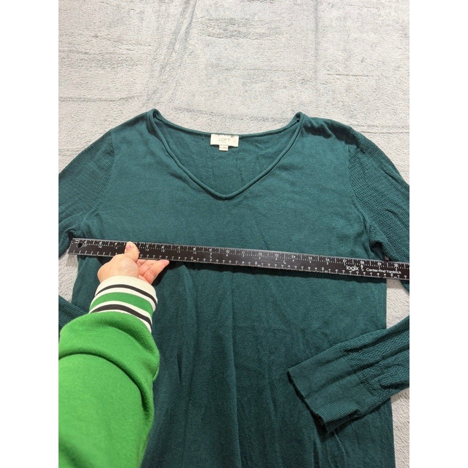 Loft Outlet Womens V-Neck Sweater Forest Green Cotton Blend Long Sleeve Large