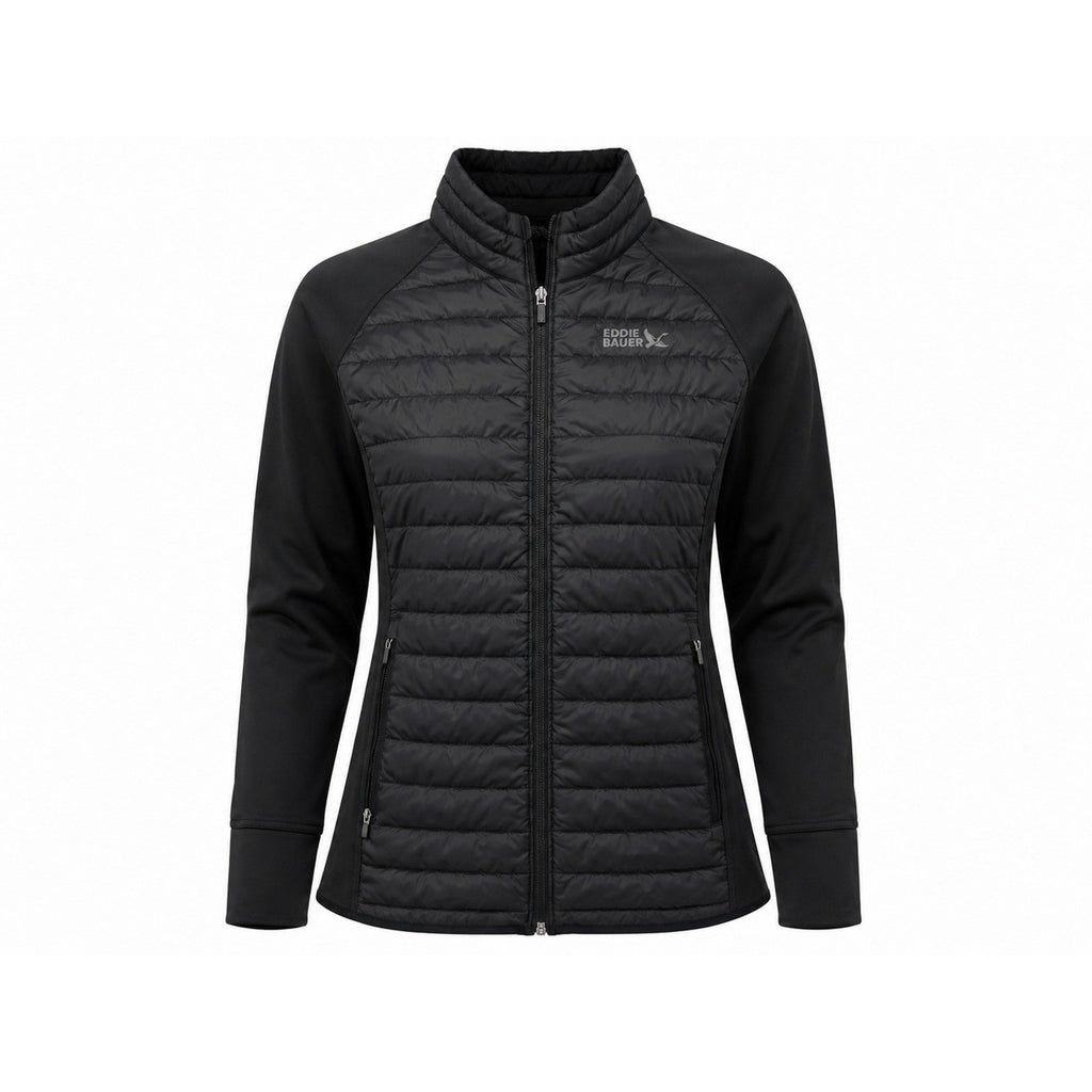 Eddie Bauer Women 2XL Black Hybrid Puffer Softshell Fleece Lined Jacket Full Zip
